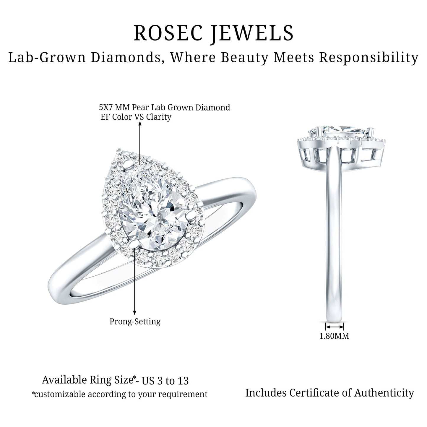 Classic Lab Grown Diamond Teardrop Engagement Ring with Halo
