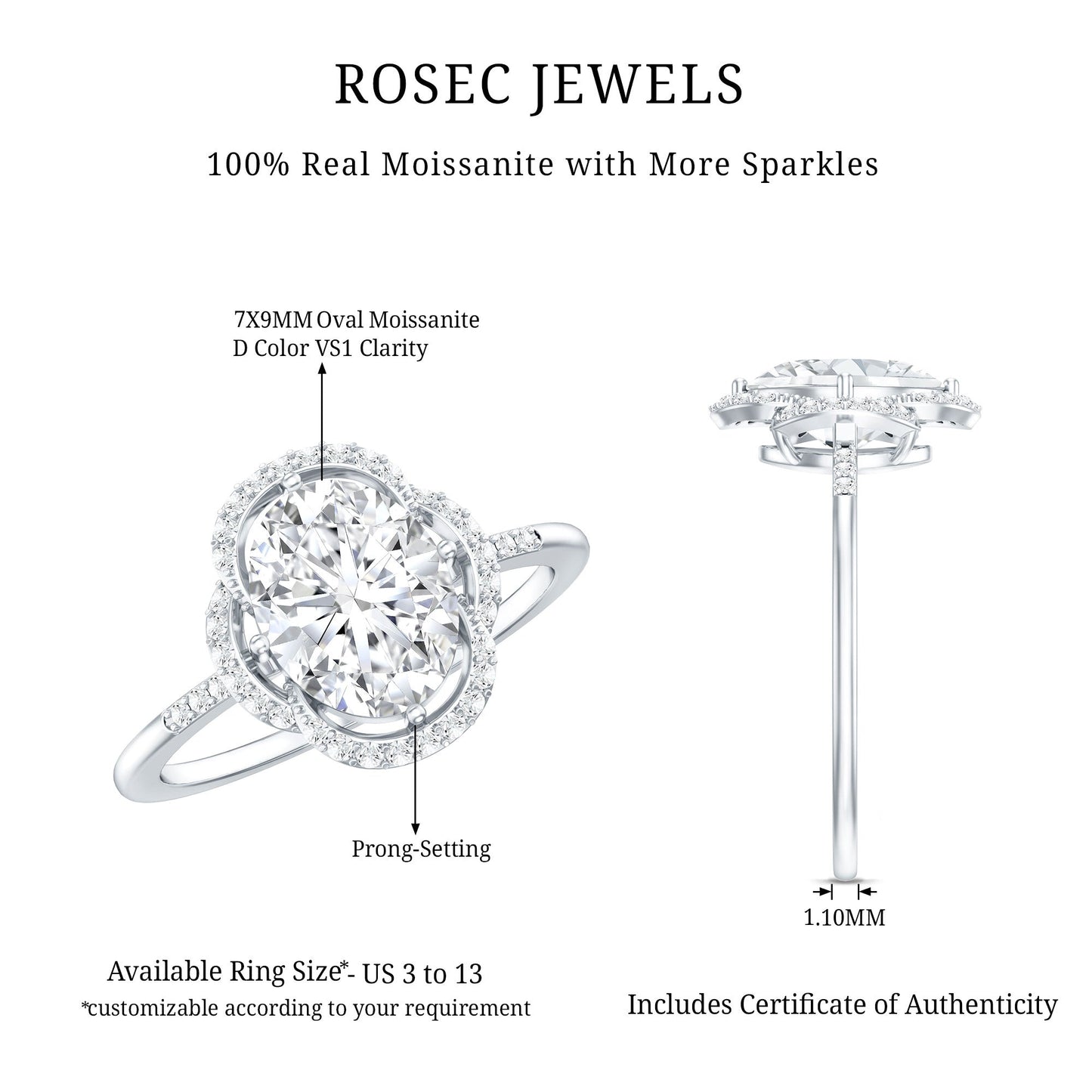 Certified 2 Carat Moissanite Vintage Inspired Engagement Ring in Silver