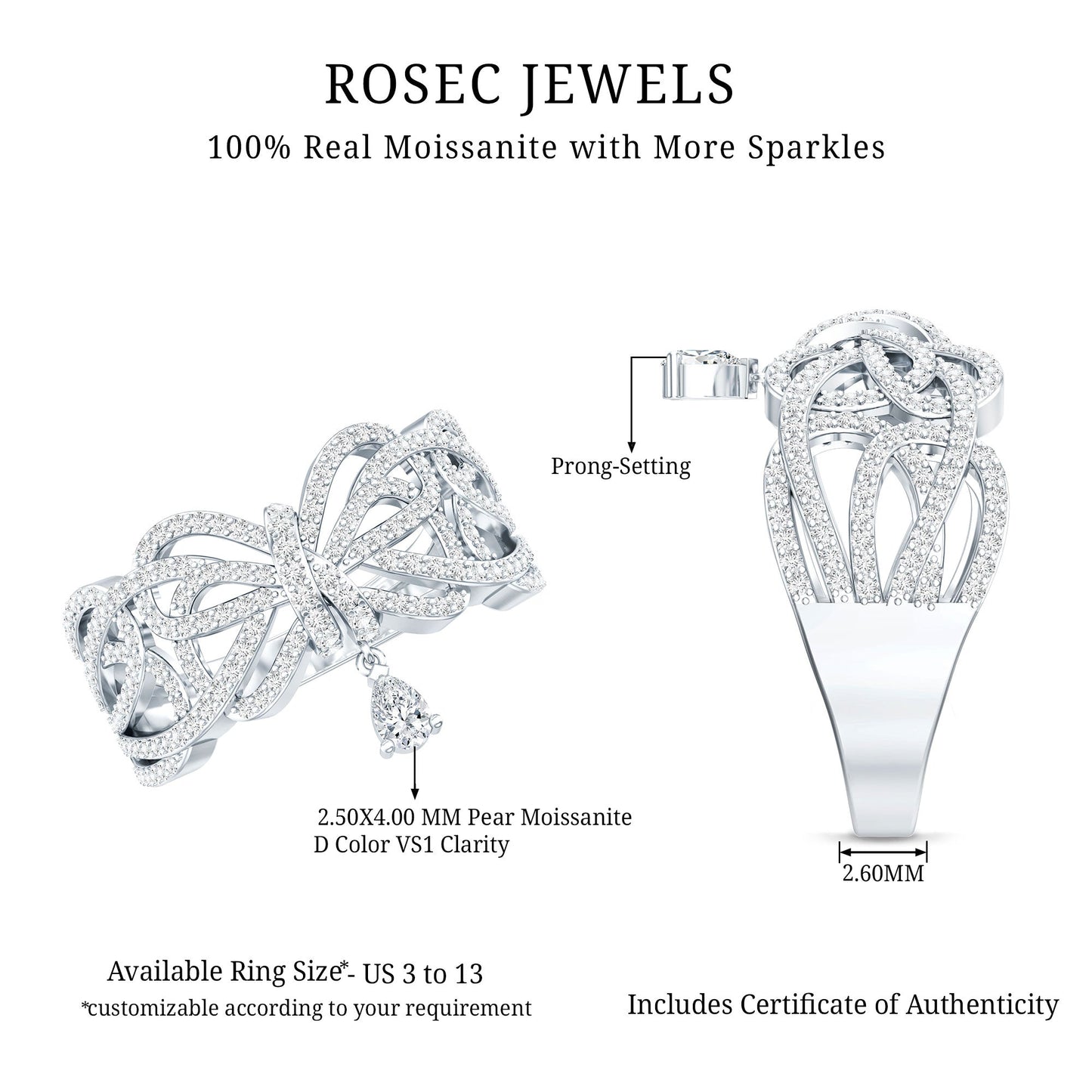 Women's Moissanite Designer Engagement Ring in 14K Gold Plated Silver