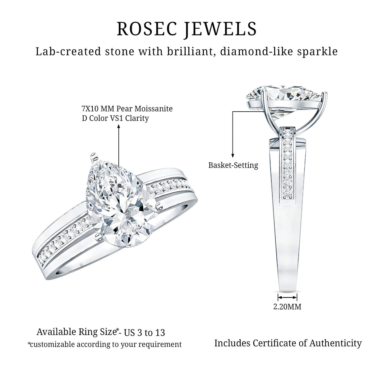 Solitaire Moissanite Pear Shaped Engagement Ring