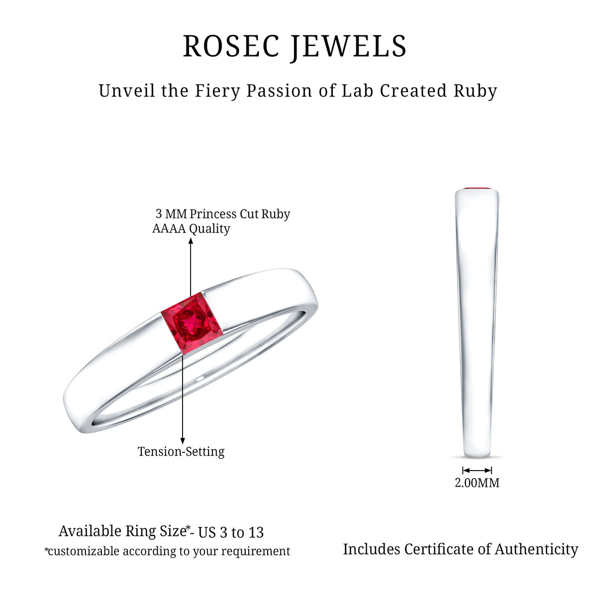 Princess Cut Created Ruby Solitaire Promise Ring