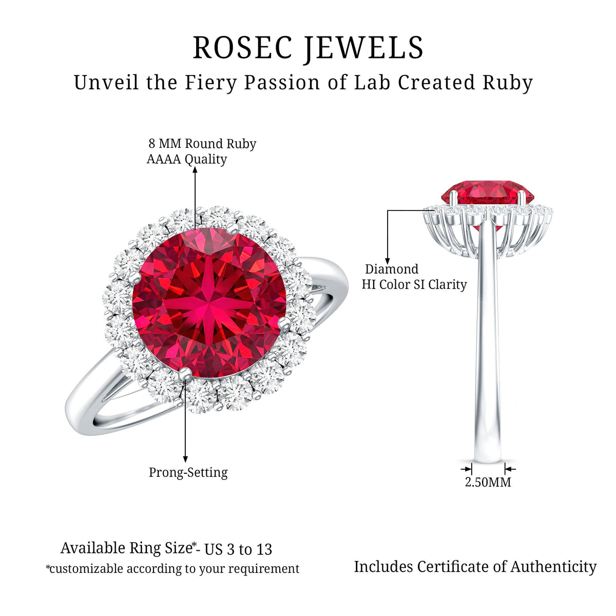 Lab Created 2 Carat Ruby Halo Engagement Ring with Diamonds