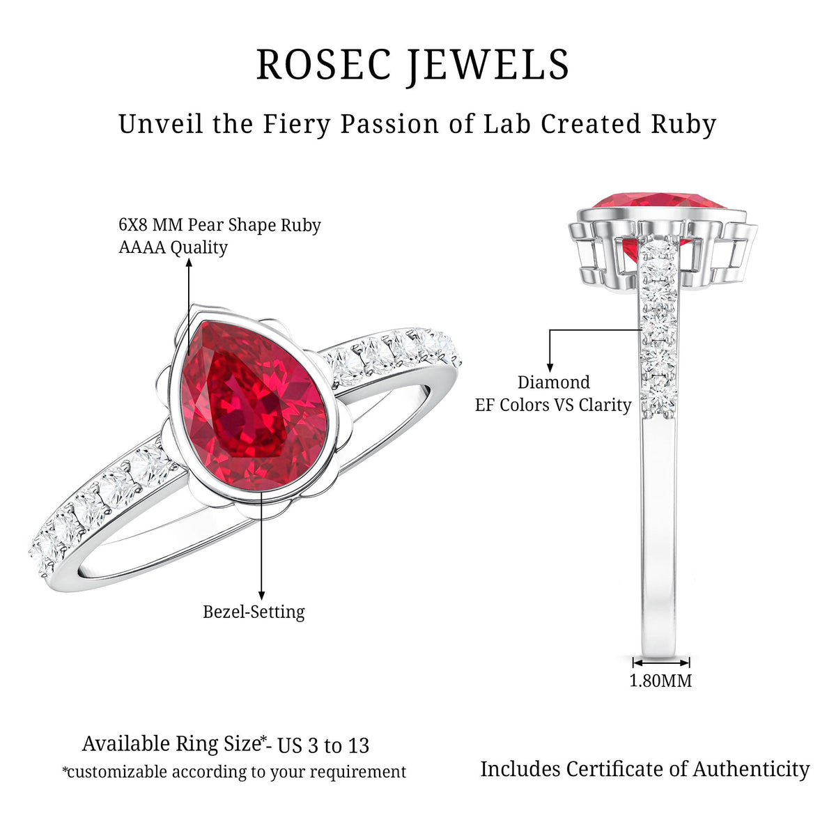 Bezel Set Lab Grown Ruby Teardrop Engagement Ring