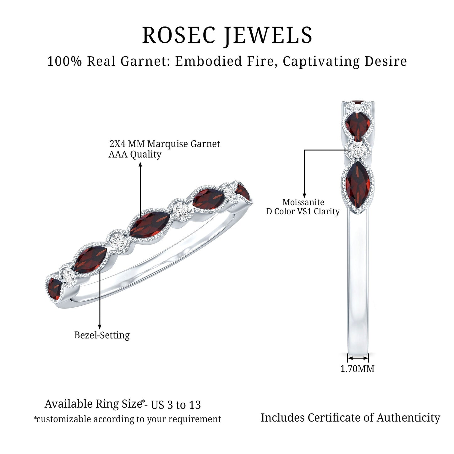 Marquise Cut Real Garnet Eternity Ring with Moissanite