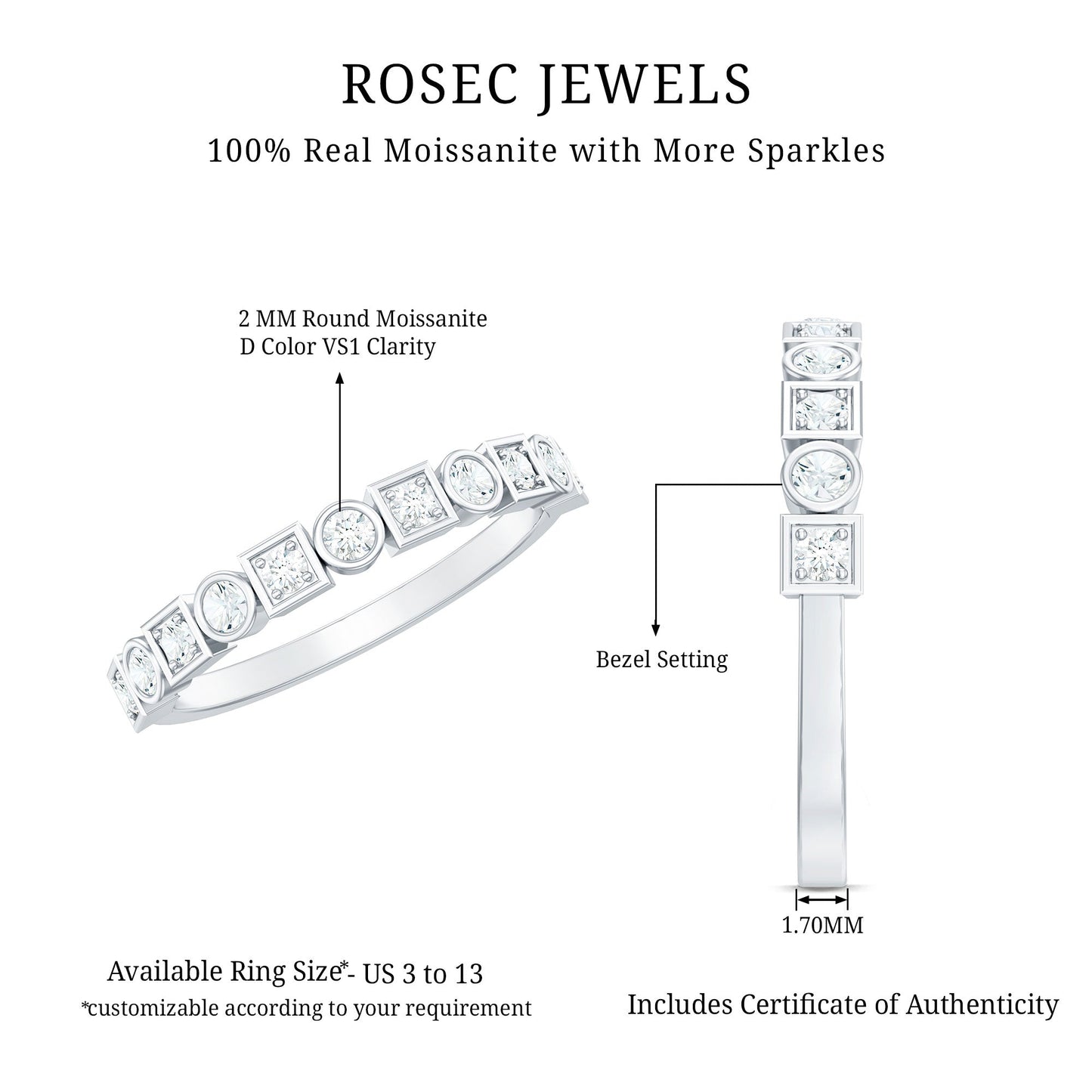 Certified Moissanite Geometric Wedding Band