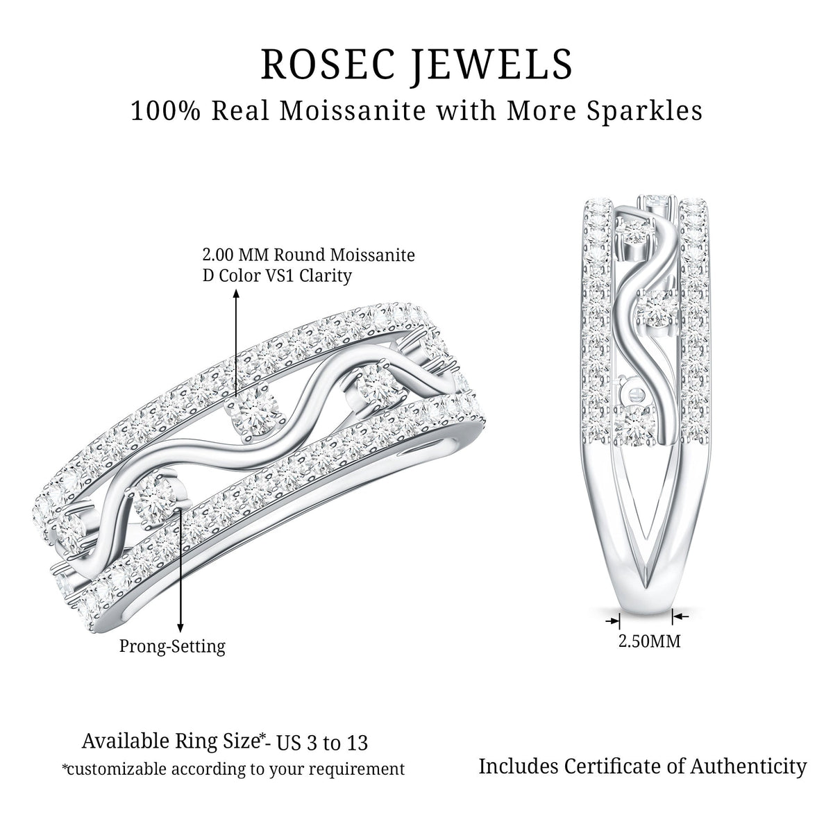Certified Moissanite Wedding Anniversary Band for Her