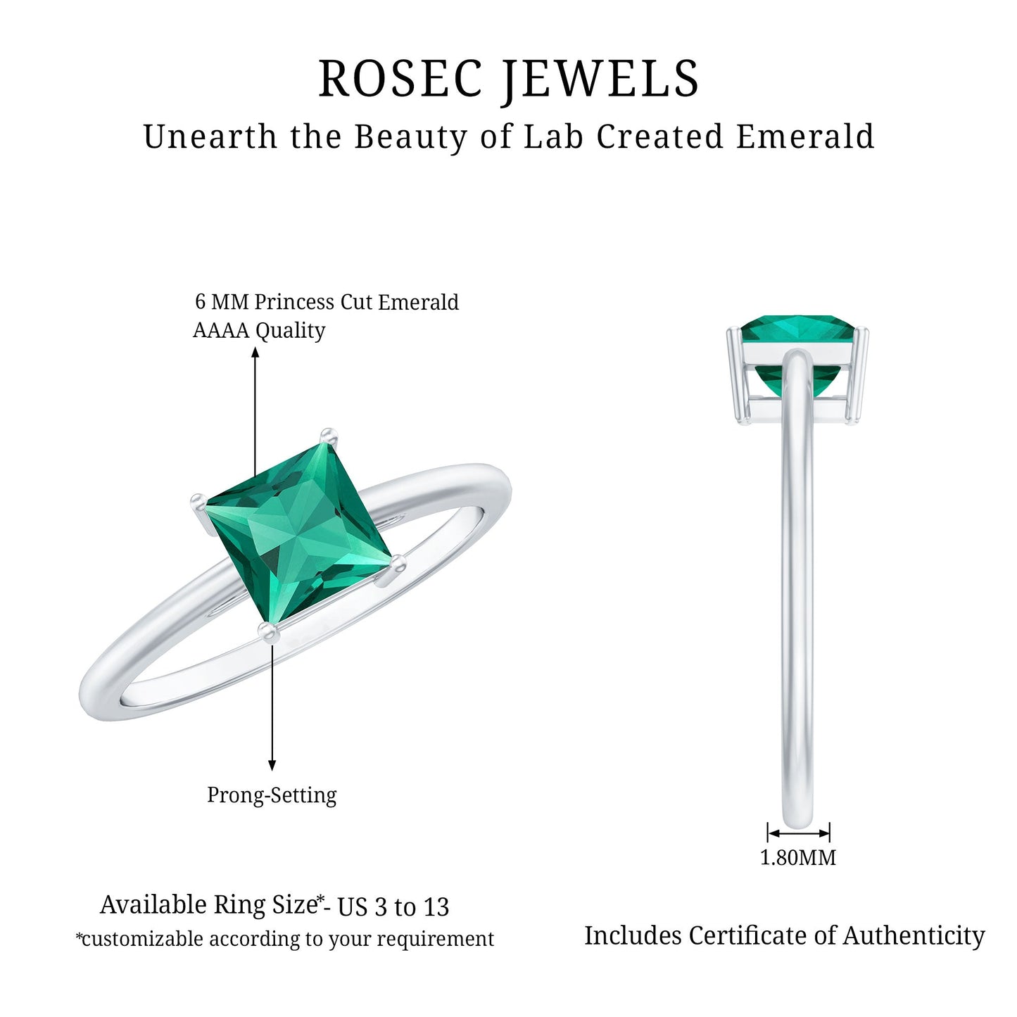 Certified Lab Grown Emerald Princess Cut Engagement Ring