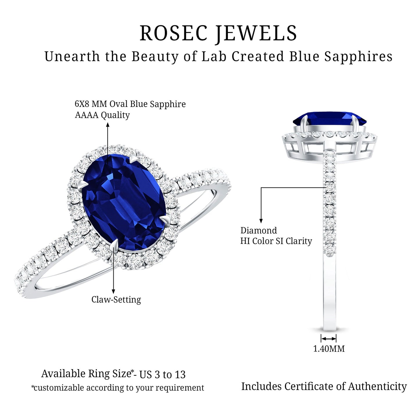 Certified 1.5 Carat Oval Lab Grown Blue Sapphire Engagement Ring with Diamond Halo