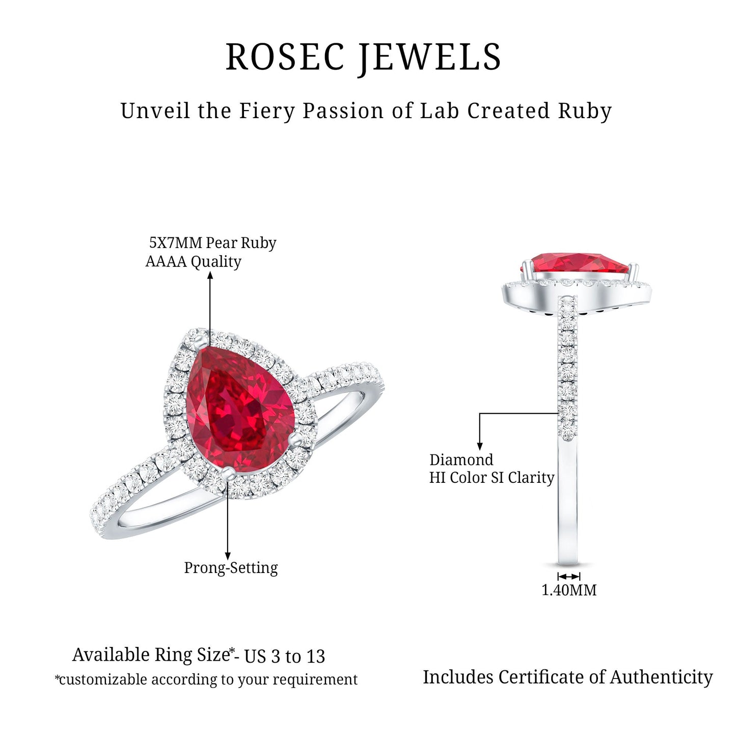 Created Ruby Halo Engagement Ring With Diamond Accent