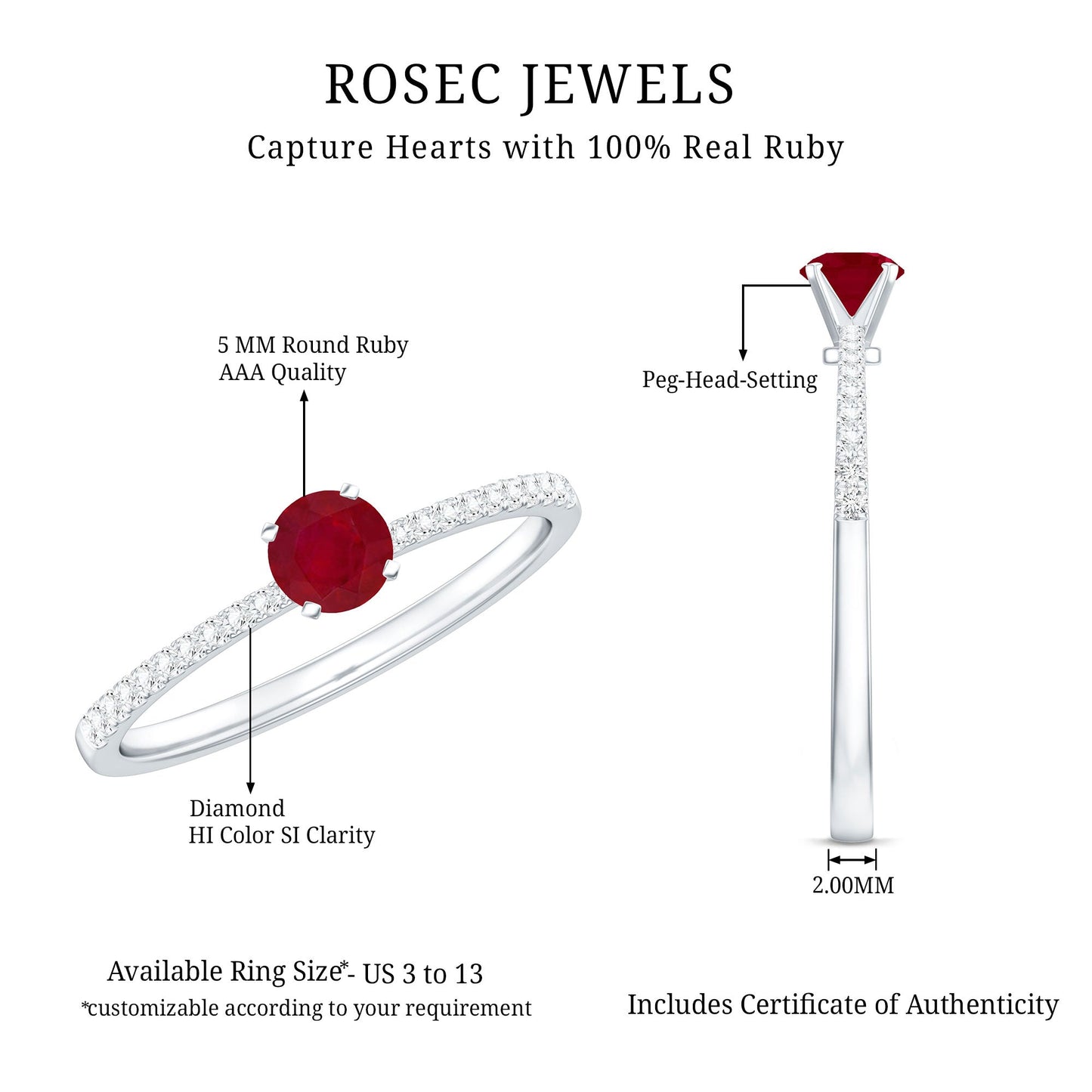 Natural 0.6 Carat Ruby Promise Ring with Diamond