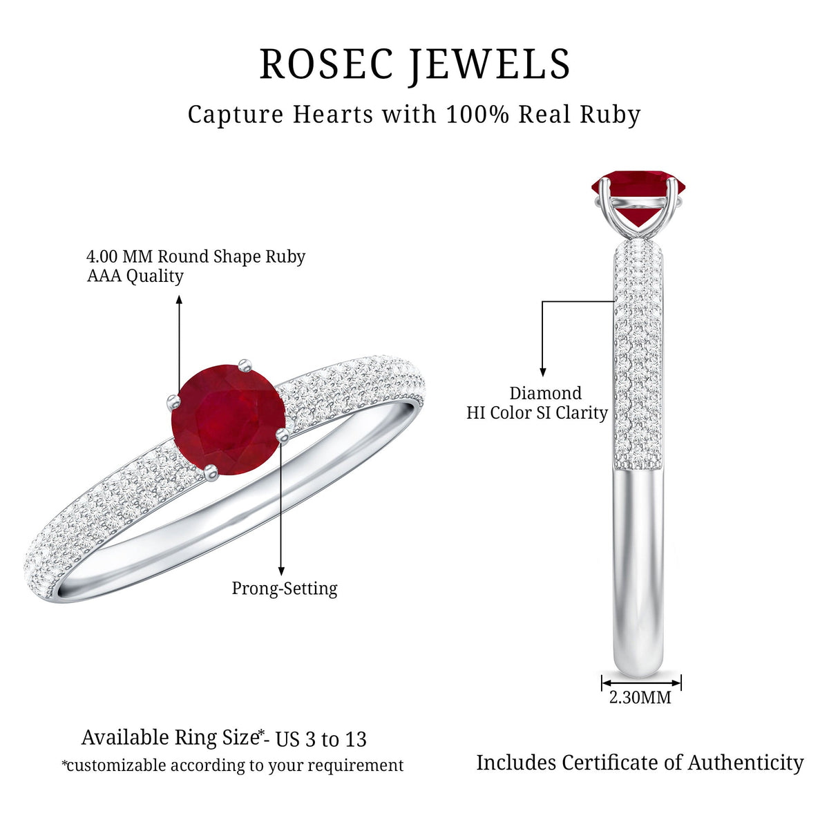 Natural Ruby Diamond Engagement Ring for Women