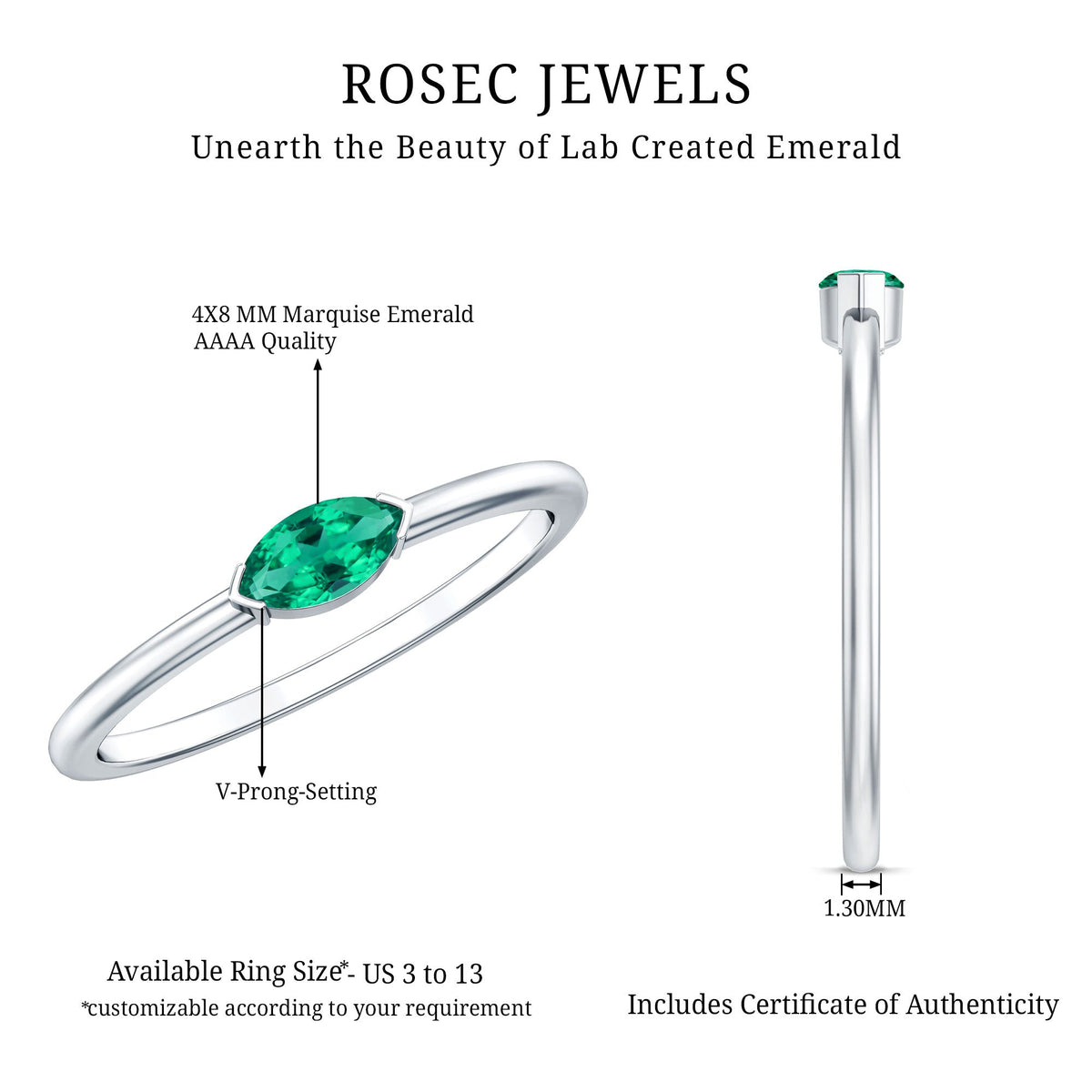 4X8 MM Marquise Lab Grown Emerald East West Promise Ring