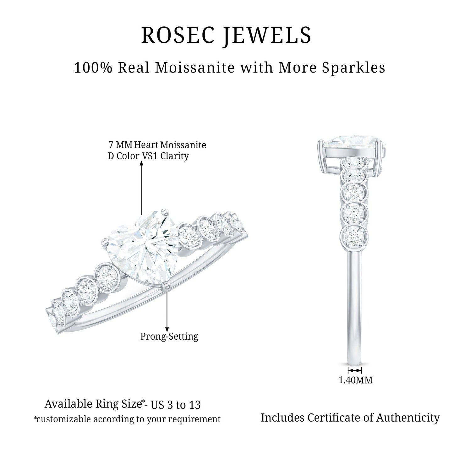 1.5 Carat Heart Shape Certified Moissanite Solitaire Engagement Ring