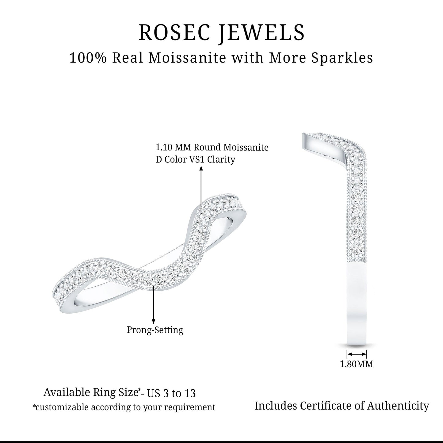 Certified Moissanite Curved Enhancer Band For Women