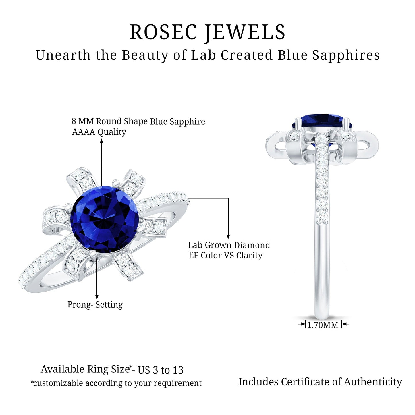 Nature Inspired 2.7 Carat Lab Grown Blue Sapphire Diamond Engagement Ring