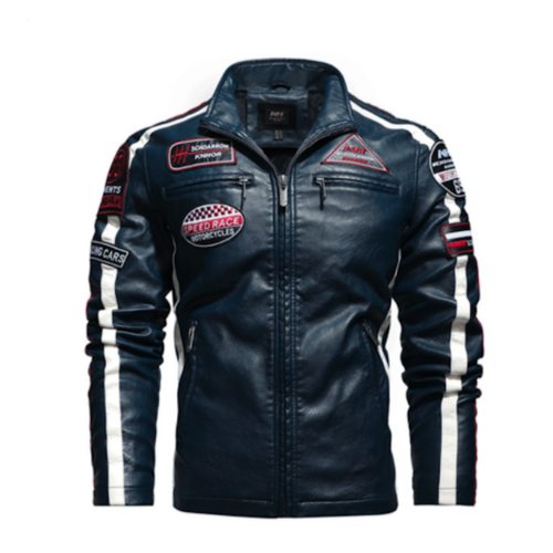 Mens Biker Vegan Leather Jacket With Badges - Great Hall Collections House