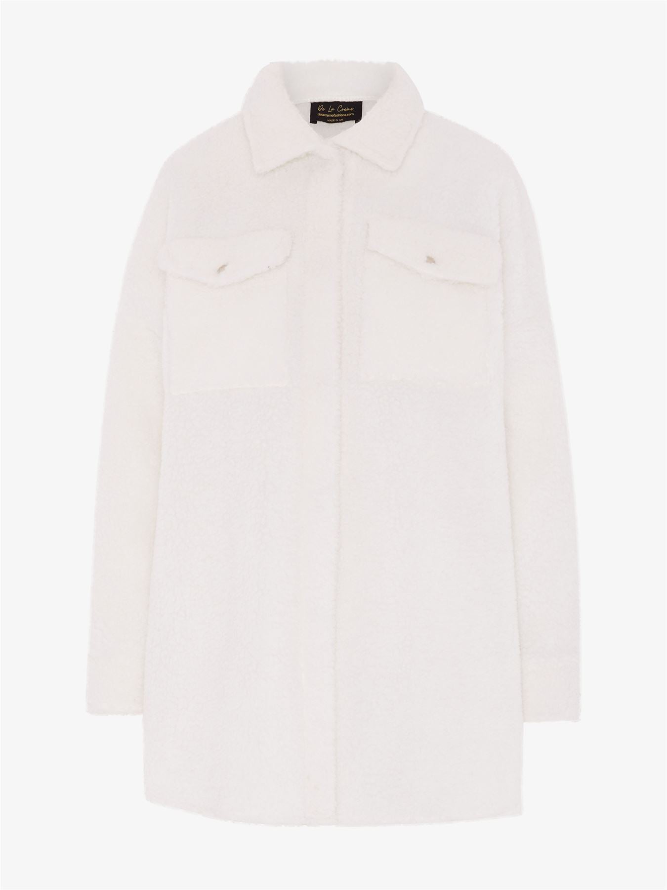 Oversized Stud Button Borg Teddy Shacket            made in UK - Great Hall Collections House