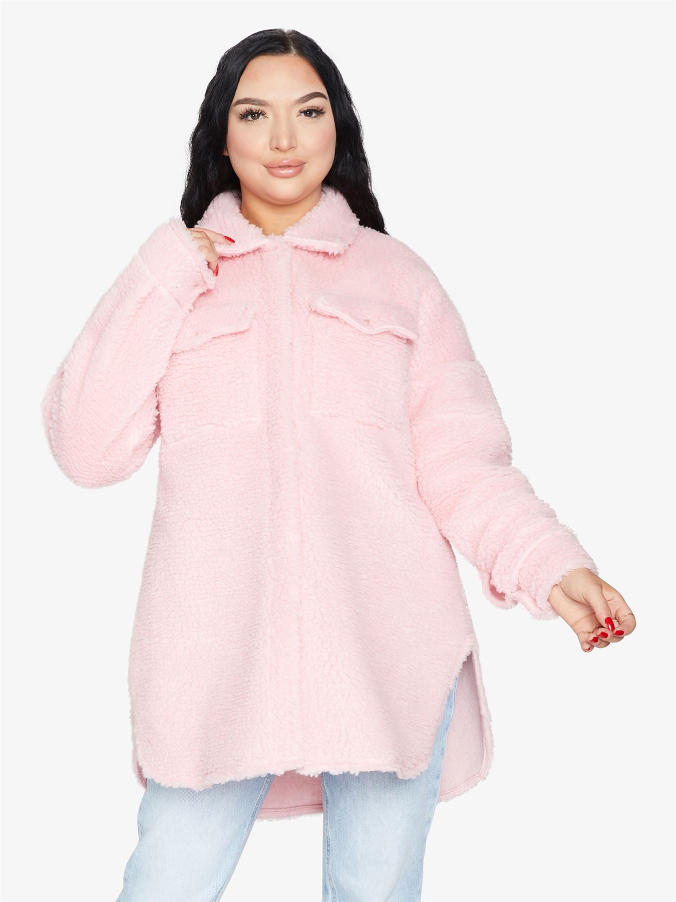 Oversized Stud Button Borg Teddy Shacket            made in UK - Great Hall Collections House