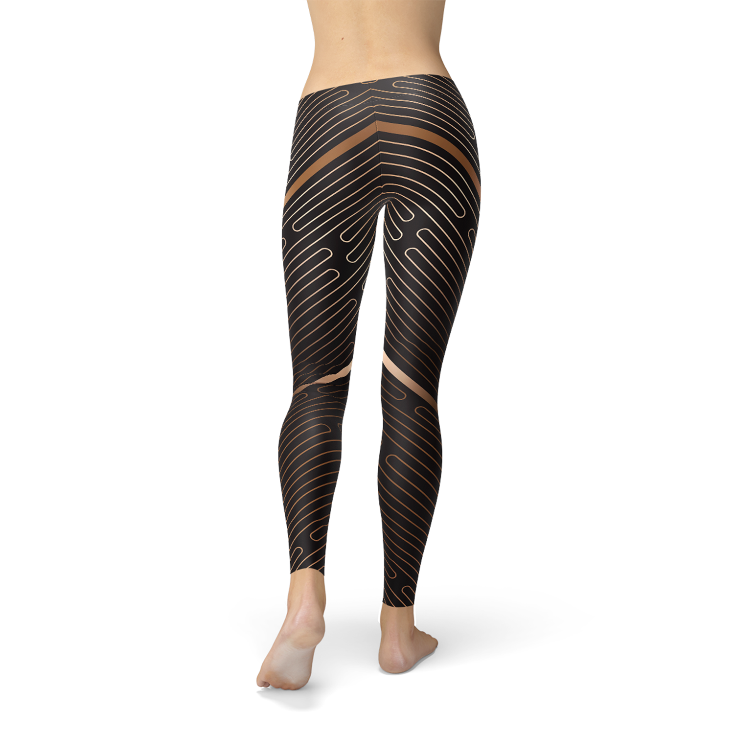 Womens Striped Lines Sports Brown Leggings - Great Hall Collections House
