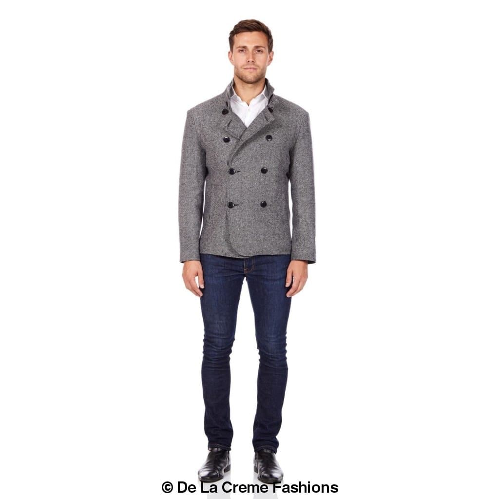 De La Creme MAN - Herringbone Tweed Blend Short Reefer Coat made in UK - Great Hall Collections House