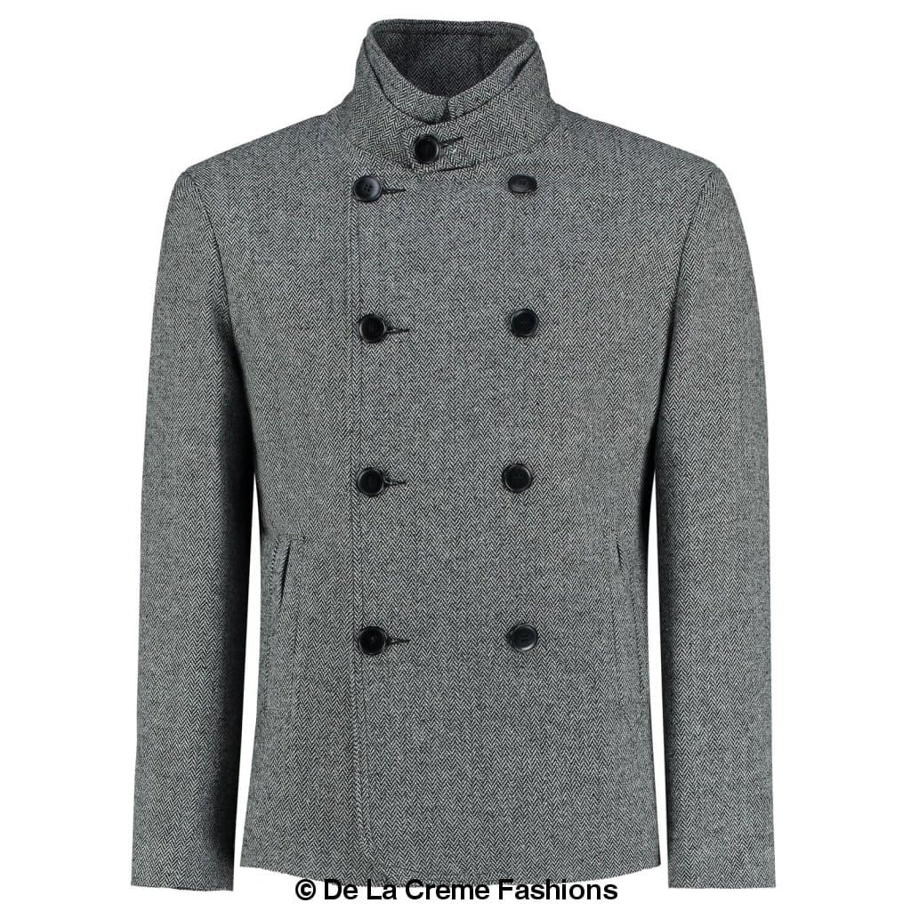 De La Creme MAN - Herringbone Tweed Blend Short Reefer Coat made in UK - Great Hall Collections House