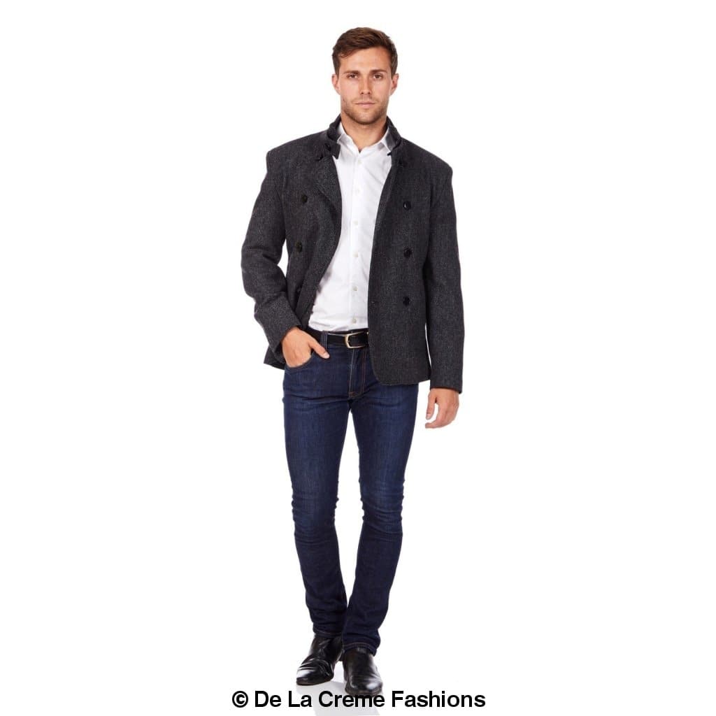 De La Creme MAN - Herringbone Tweed Blend Short Reefer Coat made in UK - Great Hall Collections House