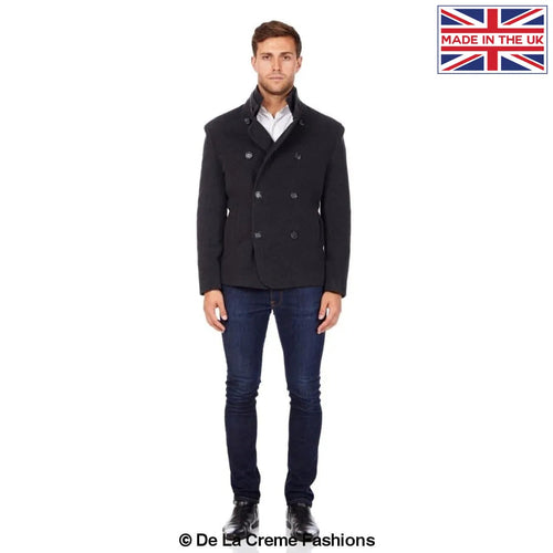 De La Creme MAN - Men's Wool Blend Double Breasted Short Reefer Coat made in uk - Great Hall Collections House