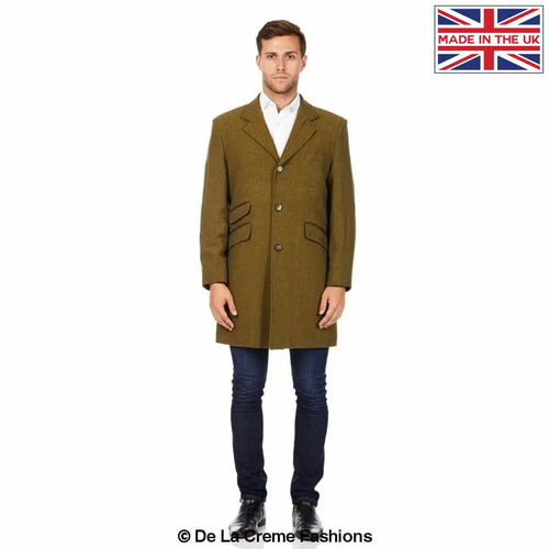 De La Creme MAN - Mens Wool Blend Herringbone Design Coat made in uk - Great Hall Collections House