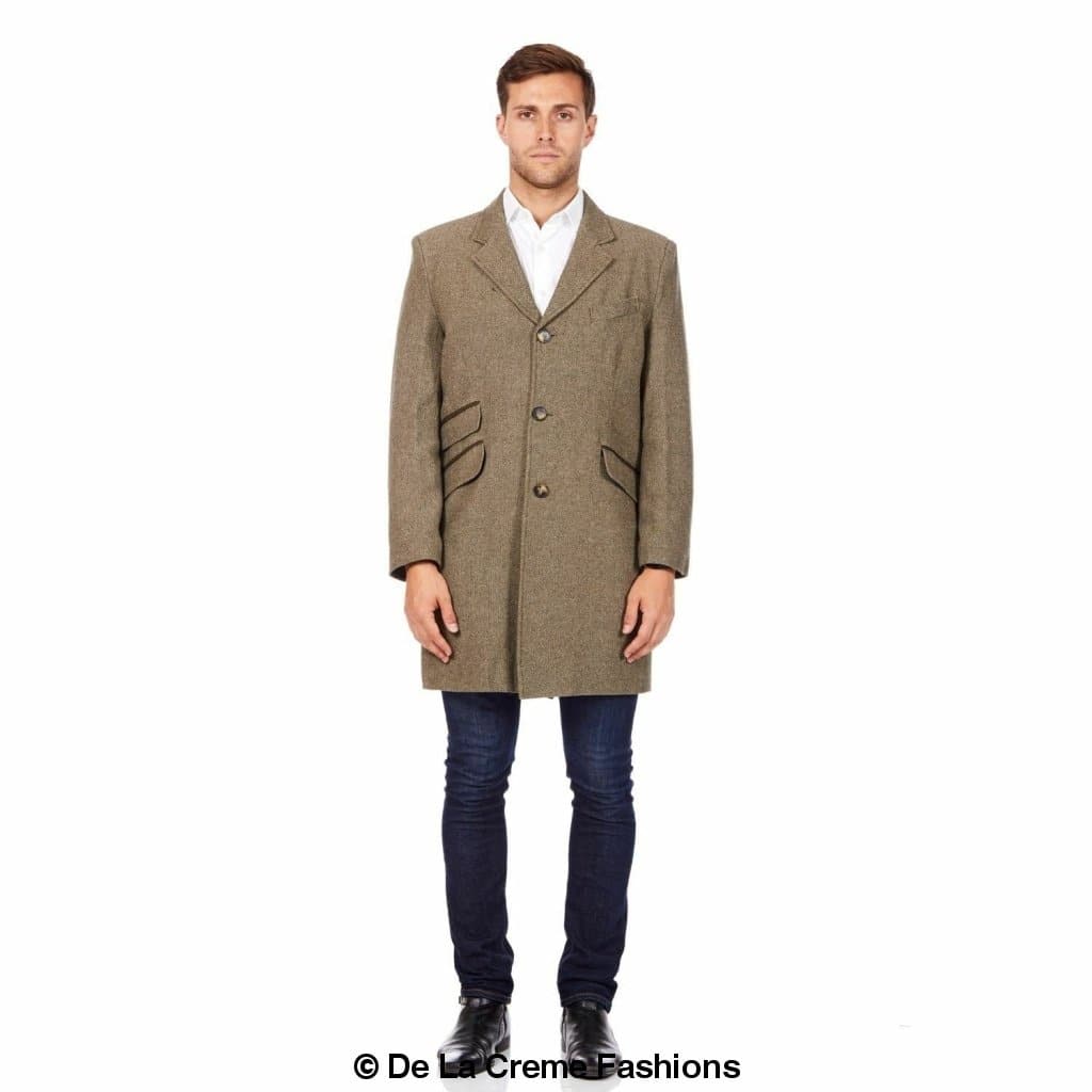 De La Creme MAN - Mens Wool Blend Herringbone Design Coat made in uk - Great Hall Collections House