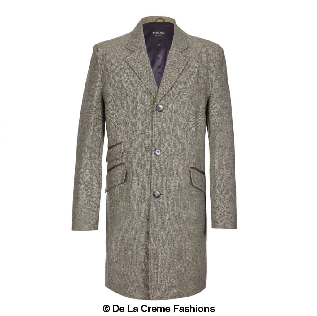 De La Creme MAN - Mens Wool Blend Herringbone Design Coat made in uk - Great Hall Collections House