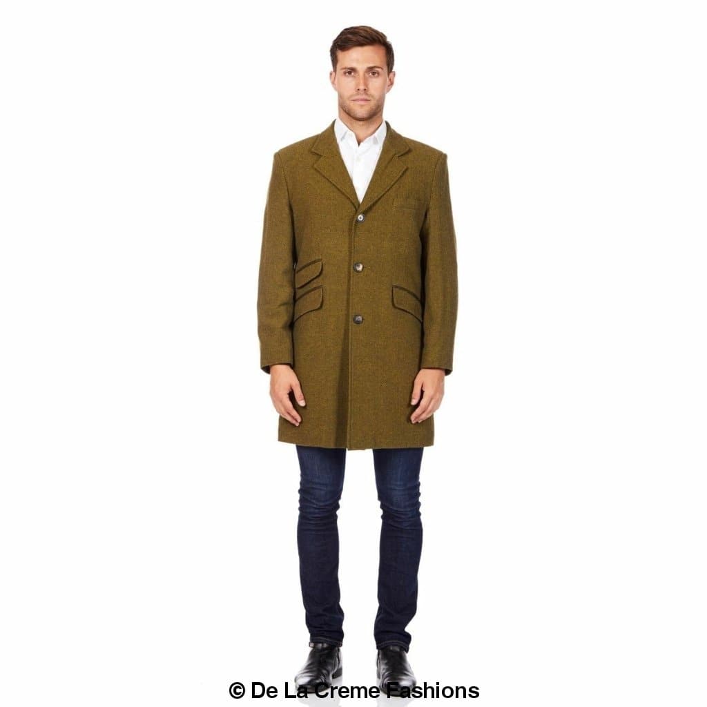 De La Creme MAN - Mens Wool Blend Herringbone Design Coat made in uk - Great Hall Collections House