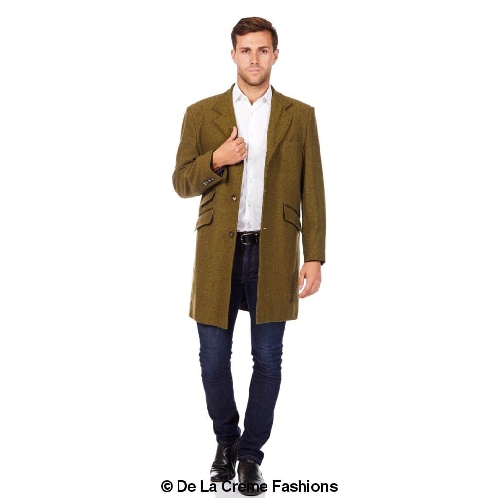 De La Creme MAN - Mens Wool Blend Herringbone Design Coat made in uk - Great Hall Collections House