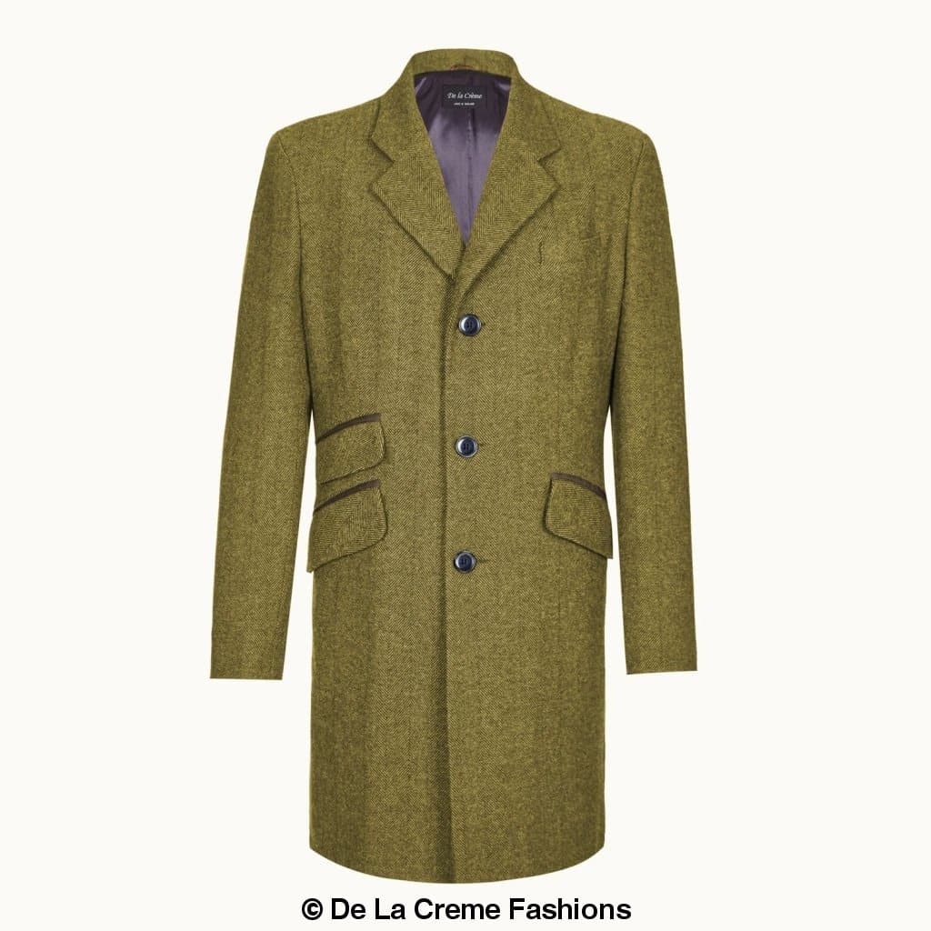 De La Creme MAN - Mens Wool Blend Herringbone Design Coat made in uk - Great Hall Collections House