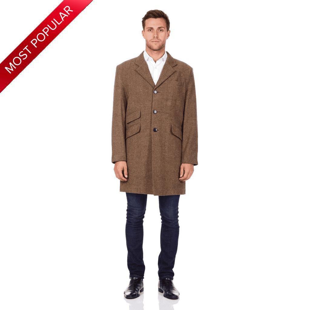 De La Creme MAN - Mens Wool Blend Herringbone Design Coat made in uk - Great Hall Collections House