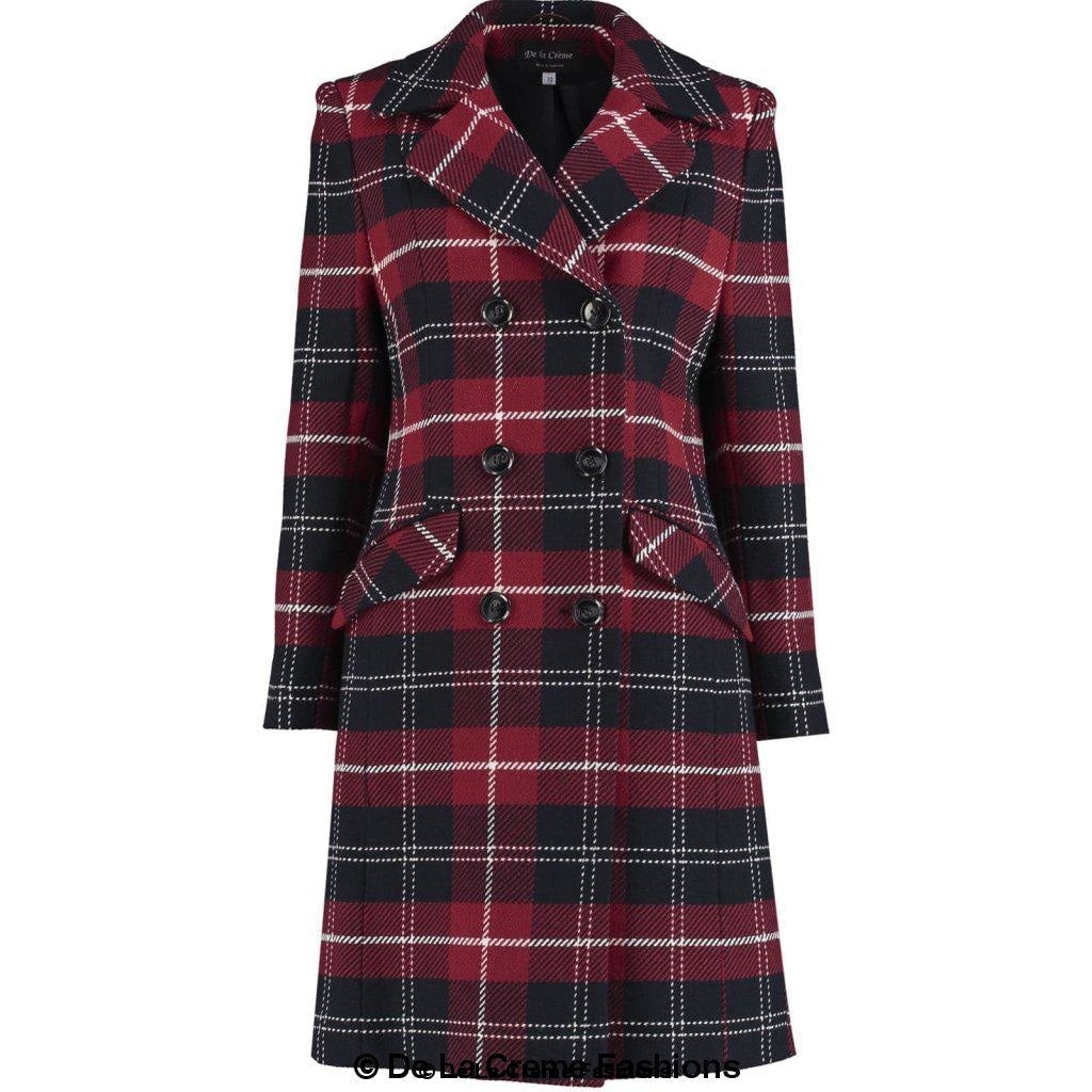 Wool Blend Tartan Check Double Breasted Coat made in uk - Great Hall Collections House