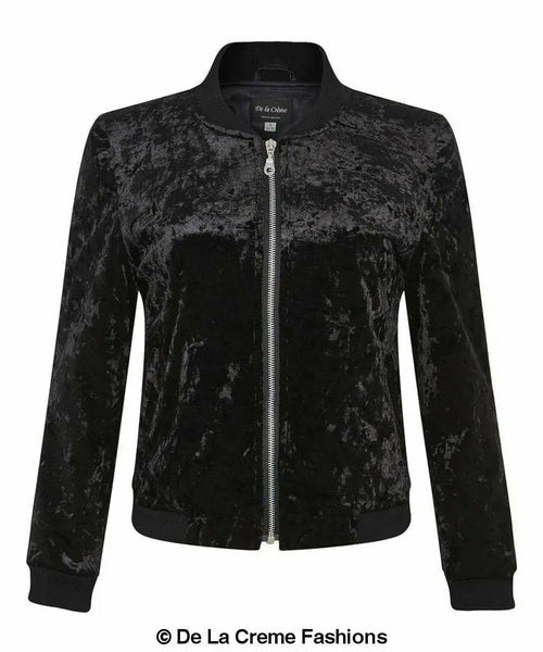 De La Creme - Womens Velvet Zip-Thru Varsity Bomber Jacket made in uk - Great Hall Collections House