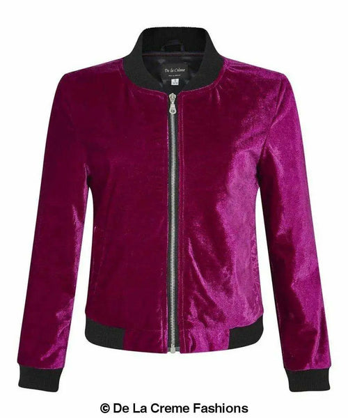 De La Creme - Womens Velvet Zip-Thru Varsity Bomber Jacket made in uk - Great Hall Collections House
