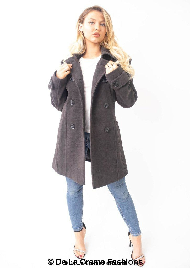 Womens Wool Feel Double Breasted Hooded Coat made in uk - Great Hall Collections House
