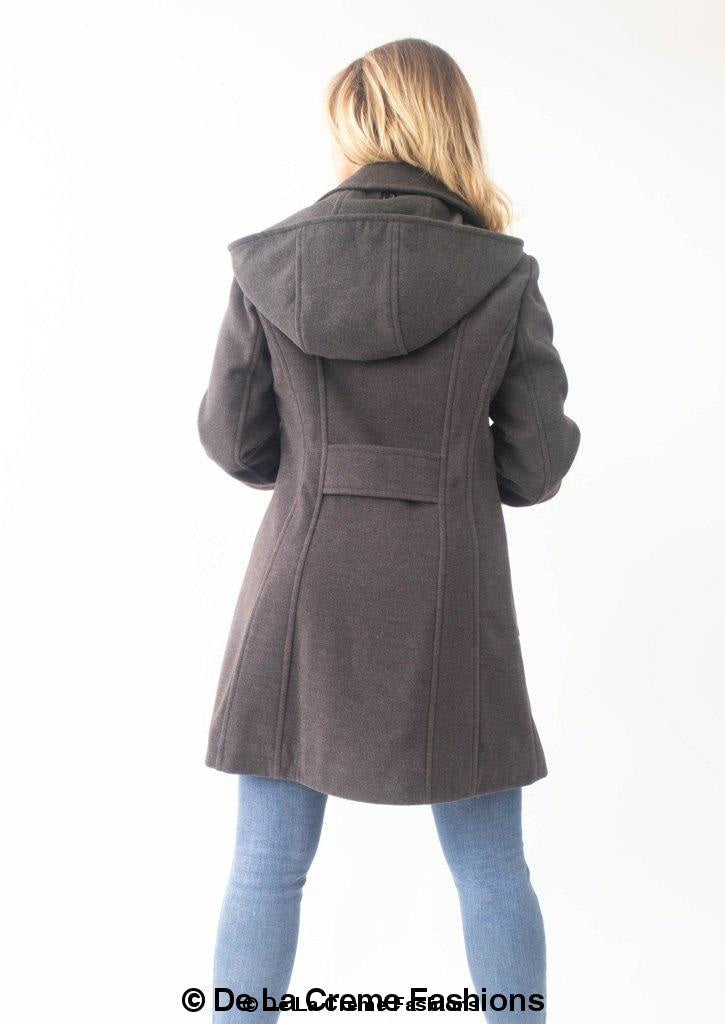 Womens Wool Feel Double Breasted Hooded Coat made in uk - Great Hall Collections House