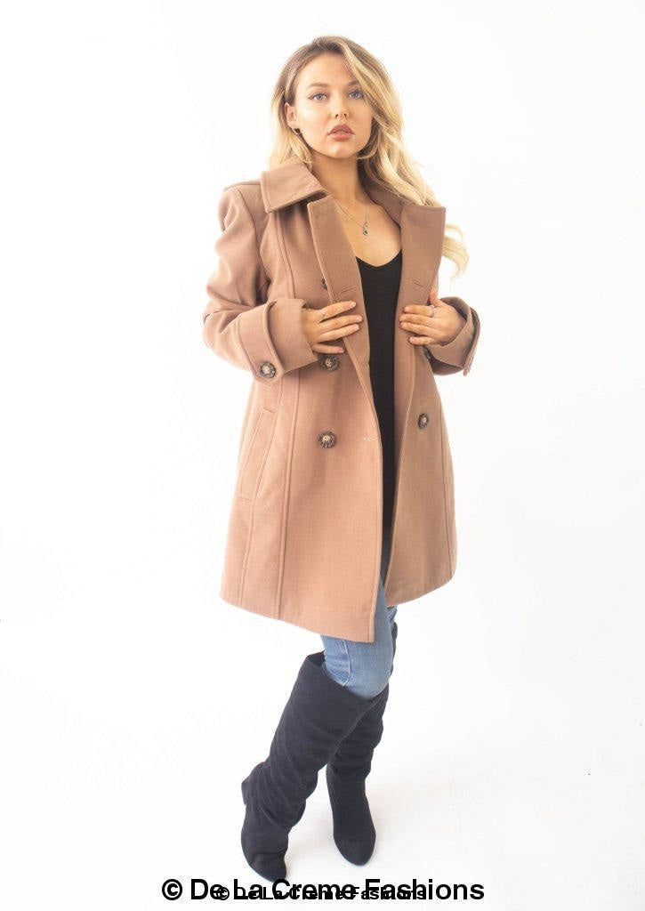 Womens Wool Feel Double Breasted Hooded Coat made in uk - Great Hall Collections House
