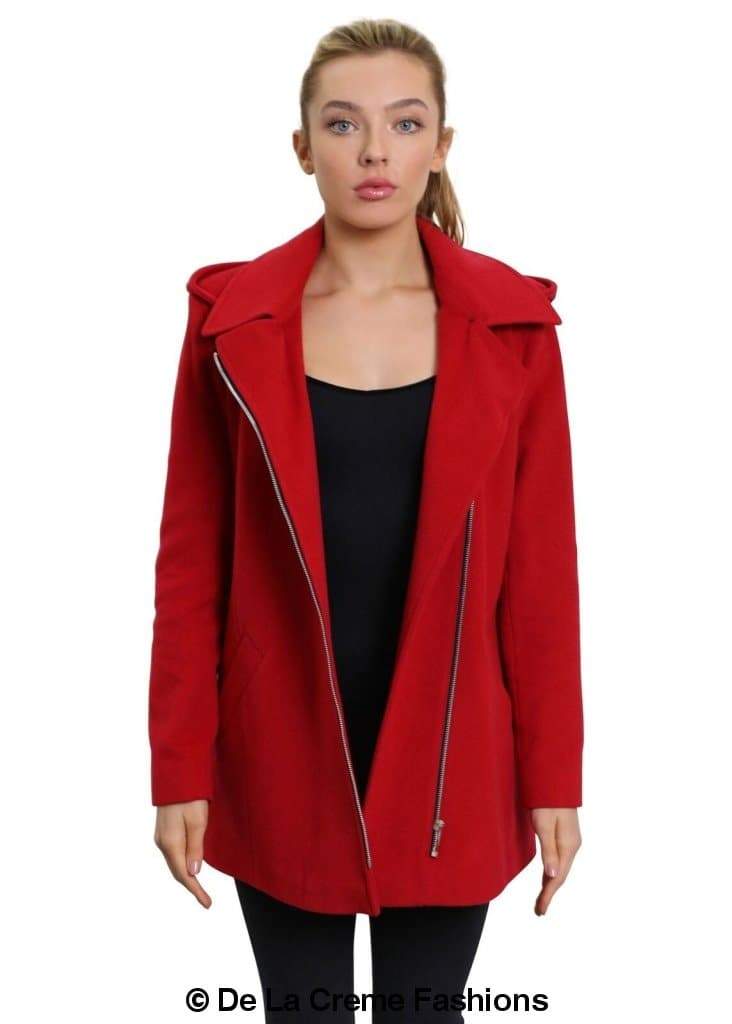 De La Creme Women's Wool Blend Zip Up Hooded Coat (MADE IN UK ) - Great Hall Collections House