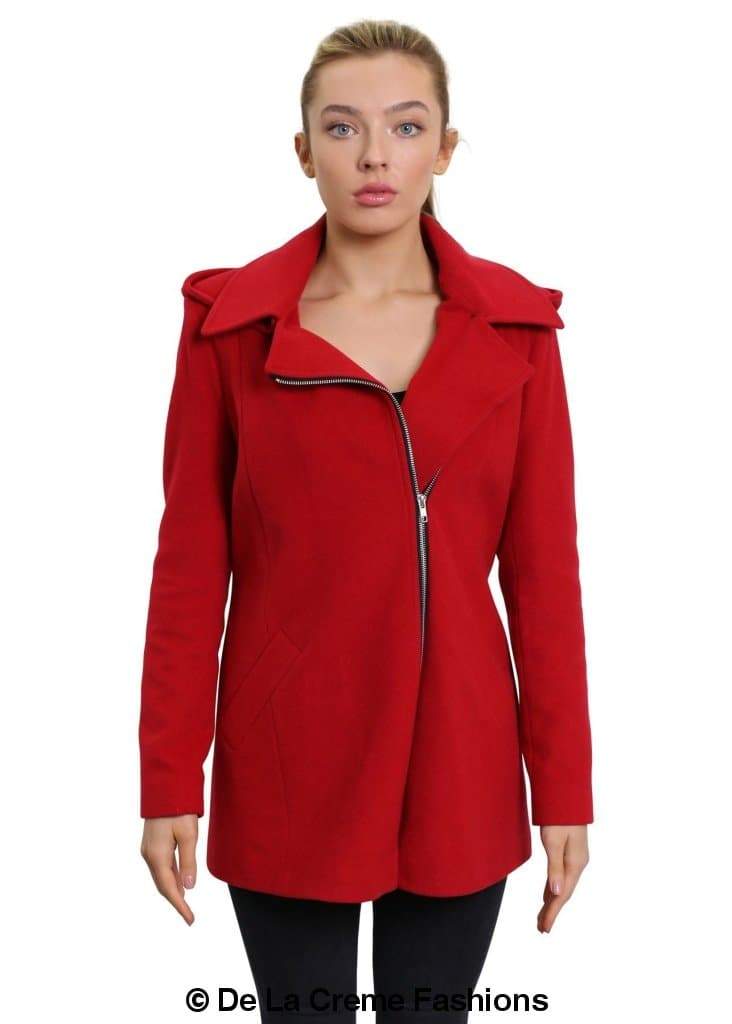 De La Creme Women's Wool Blend Zip Up Hooded Coat (MADE IN UK ) - Great Hall Collections House