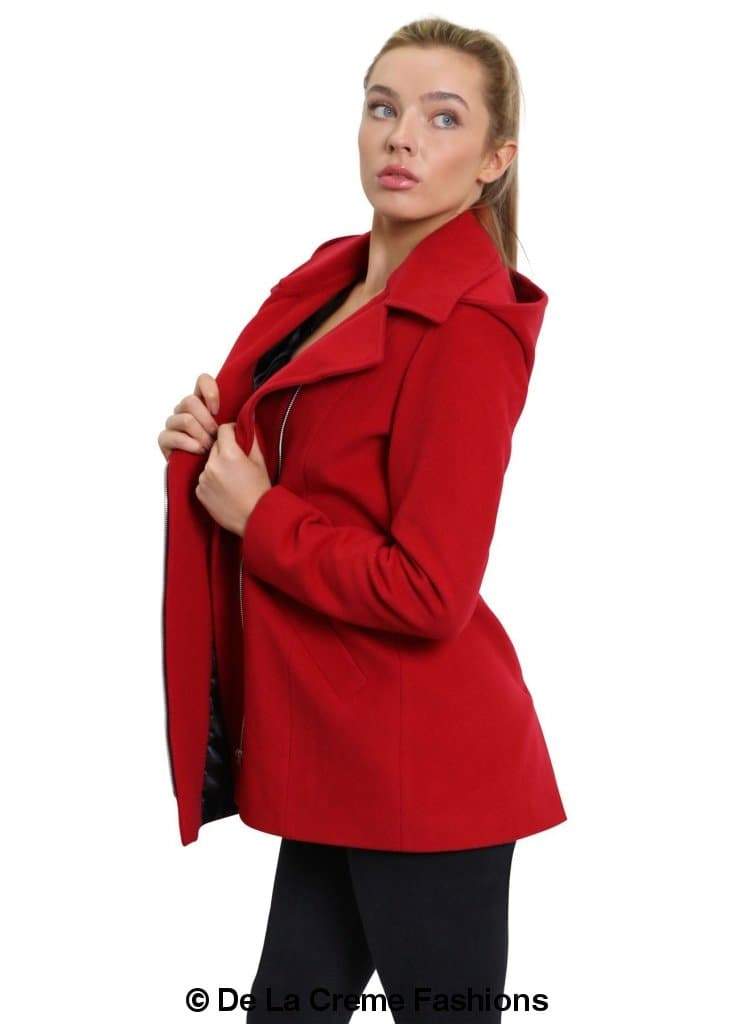 De La Creme Women's Wool Blend Zip Up Hooded Coat (MADE IN UK ) - Great Hall Collections House