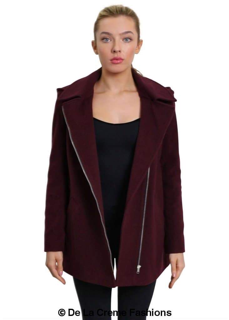 De La Creme Women's Wool Blend Zip Up Hooded Coat (MADE IN UK ) - Great Hall Collections House