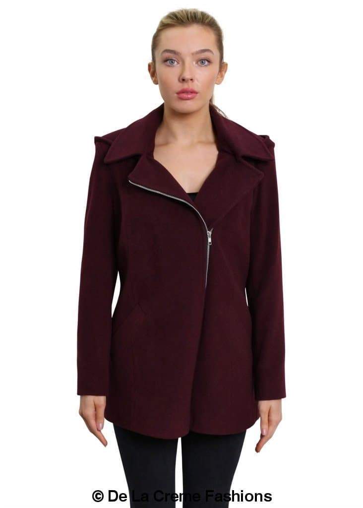 De La Creme Women's Wool Blend Zip Up Hooded Coat (MADE IN UK ) - Great Hall Collections House