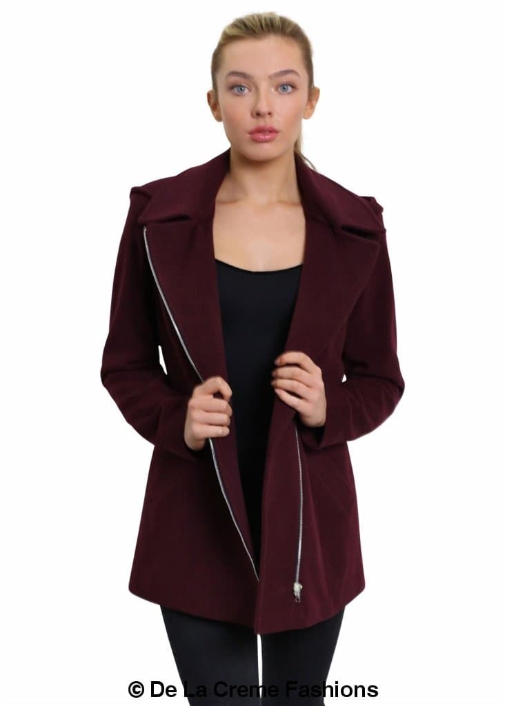 De La Creme Women's Wool Blend Zip Up Hooded Coat (MADE IN UK ) - Great Hall Collections House