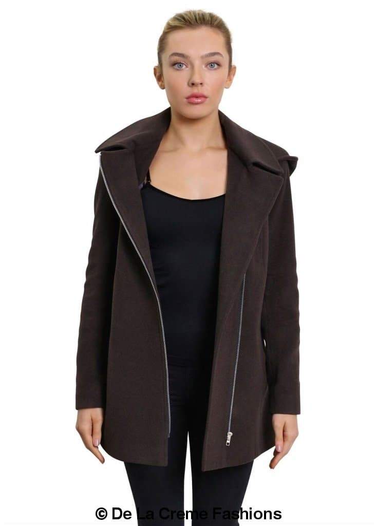 De La Creme Women's Wool Blend Zip Up Hooded Coat (MADE IN UK ) - Great Hall Collections House