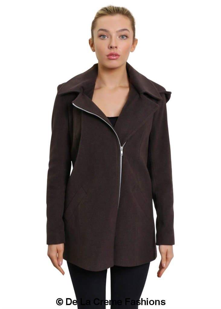 De La Creme Women's Wool Blend Zip Up Hooded Coat (MADE IN UK ) - Great Hall Collections House