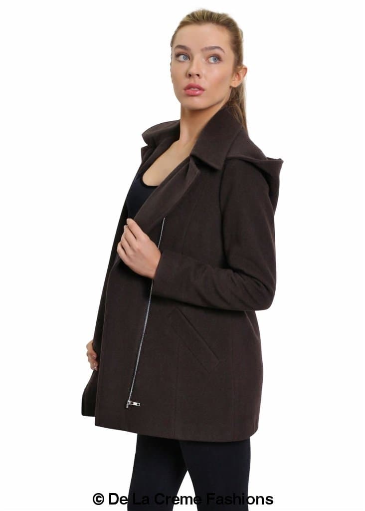De La Creme Women's Wool Blend Zip Up Hooded Coat (MADE IN UK ) - Great Hall Collections House