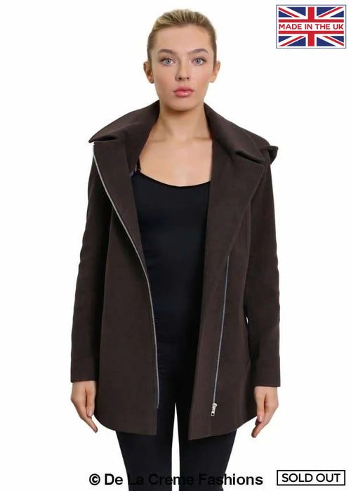De La Creme Women's Wool Blend Zip Up Hooded Coat (MADE IN UK ) - Great Hall Collections House